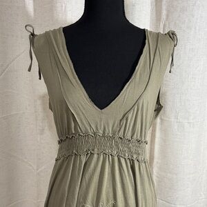 Olive Green Sleeveless Dress with Ruched Waist